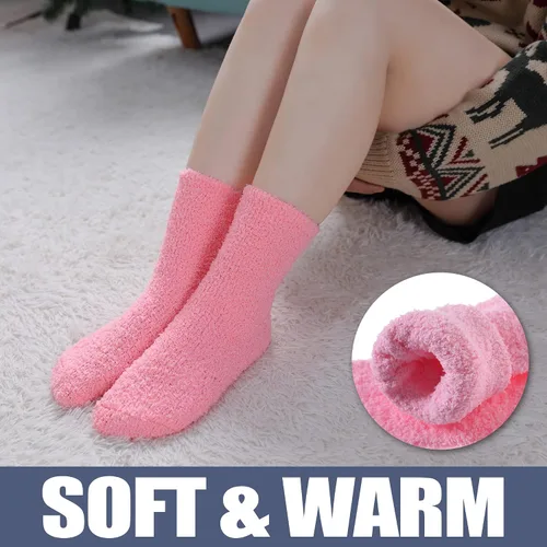 Vista 4 de Calcetines mullidos para mujer, de microfibra súper suave, mullidos, acogedores, para invierno, cálidos, mullidos