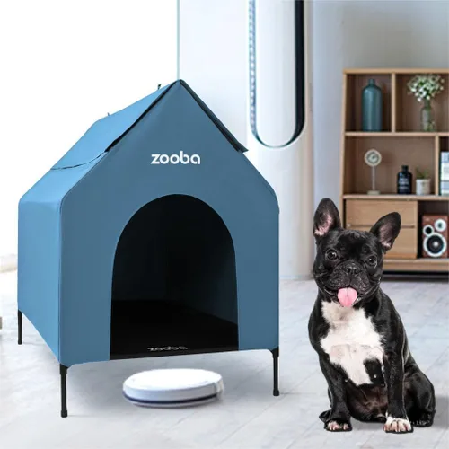 Vista 9 de Zooba Casa para perros 2 en 1 de 29 pulgadas para perros medianos, casa elevada para perros al aire libre e interior, refugio elevado para mascotas