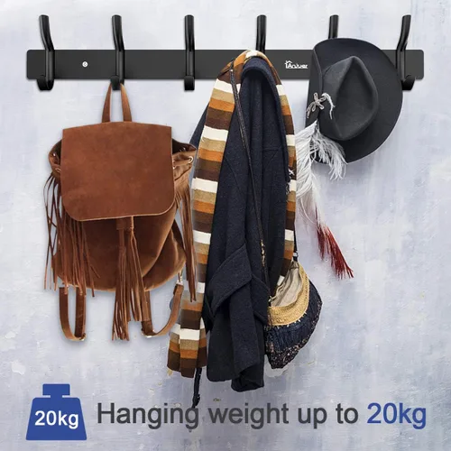 Vista 2 de Percha Percha Perchero 6 Ganchos Heavy Duty Ropa Sombrero Holder Aleación Aluminio Negro