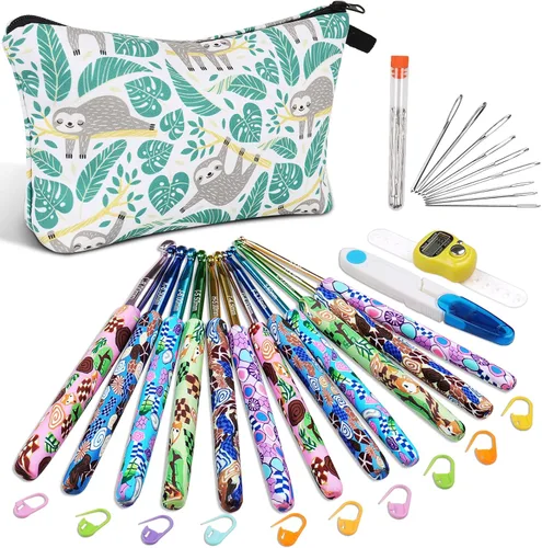 Vista 9 de Coopay - Juego de ganchos de ganchillo cálidos y cómodos de aluminio 9pcs 2.0mm-6.0mm(B-J) Smooth Crochets Needles Set for Crocheting, Blue Flower