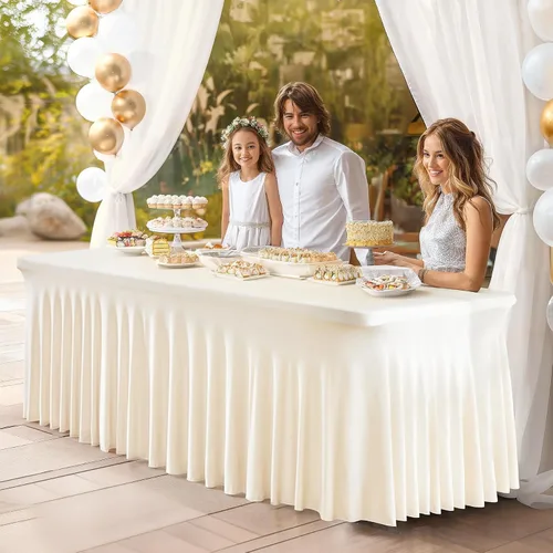 Vista 18 de PARTISKY - Mantel de elastano negro para mesas rectangulares de 4 pies, cubierta de mesa elástica para mesas plegables, bodas, fiestas, banquetes