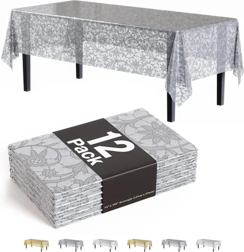 Vista 10 de Exquisite Mantel rectangular de plástico de encaje, paquete de 12 manteles de encaje rectangulares de 54 x 108 pulgadas, mantel floral transparente