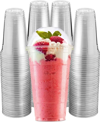 Vista 5 de Green Direct Vasos desechables de plástico transparente de 12 onzas con tapas, para café helado, té Bubble Boba, bebidas frías, batidos, paquete