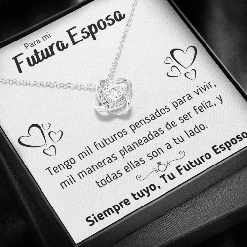 Vista 3 de OC9 Gifts Para mi Futura Esposa Mil Maneras Collar Nudo de Amor con Tarjeta y Cajita de Regalo. Regalo para Novia, Enamorada, Comprometida o Futura