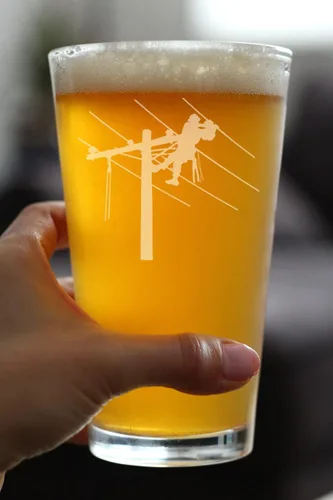 Vista 4 de Bevvee Lineman - Vaso de pinta para electricista, regalos para electricistas, vasos de 16 onzas Bevvee Electrician gift ideas for electricians