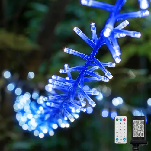 Vista 11 de LAMPHOME Luces de Navidad multicolor que funcionan con pilas, 34.1 pies, 100 luces LED impermeables de cadena para árbol de Navidad con 8 modos