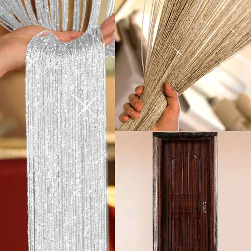 Vista 4 de Cortinas de cuerda con cuentas para puerta, panel divisor, mosquitero para decoración de pared de puerta y ventana, 78.7 in x 39.4 in