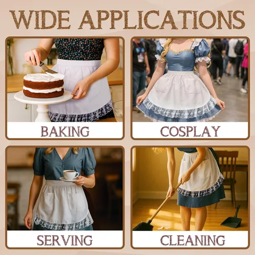 Vista 7 de Aspire Waist Apron with Pockets, Women's Kitchen Half Apron, Cotton Costume Maid Apron for Cooking Bairn