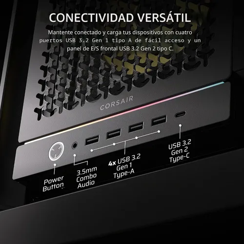 Vista 7 de Caja CORSAIR Frame 5000D RS ARGB modular de alta flujo de aire semitorre para PC – 4 ventiladores RS ARGB preinstalados, sistema de montaje