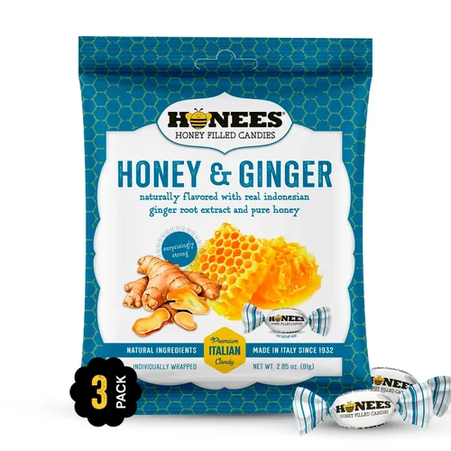 Vista 10 de Honees Caramelos de miel duros envueltos individualmente, dulces naturales y saludables, hechos en italiano con leche y miel pura, 1 paquete