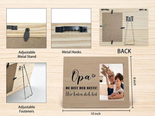 Vista 7 de MAQIKA Opa Du Bist Der Beste - Marcos de fotos de madera para abuelo alemán, regalo de Navidad para abuelo de parte de nietos, marco de fotos