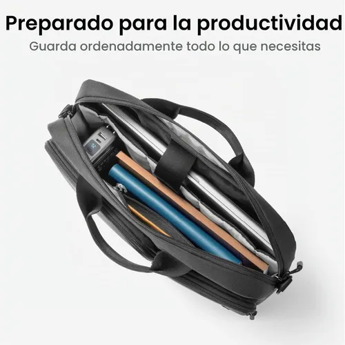 Vista 3 de tomtoc A33 Slim - Bolsa de hombro para laptop de 13-14 pulgadas para MacBook Air/Pro M5/M4/M3, maletín con almacenamiento de accesorios y Negro