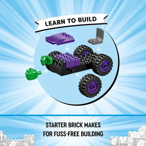 Vista 5 de LEGO Marvel Hulk vs. Rhino Monster Truck Showdown, juguete para niños y niñas de 4 años en adelante con minifigura de Spider-Man, inspirado