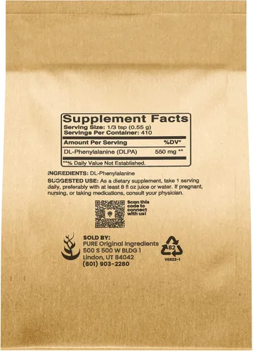 Vista 2 de PURE ORIGINAL INGREDIENTS Polvo de DL-fenilalanina (8 oz) siempre puro, sin rellenos ni aditivos
