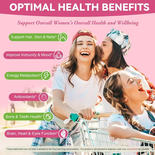 Vista 2 de Totaria Gomitas multivitamínicas sin azúcar para mujeres mayores de 14 años con hierro, inositol, folato, biotina, gomitas multivitamínicas diarias