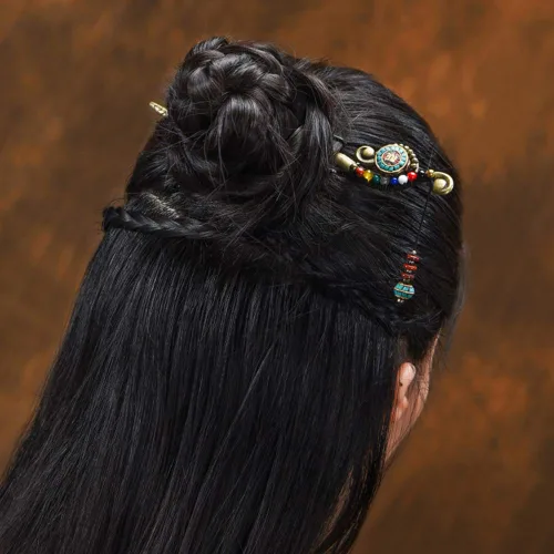 Vista 5 de Palo chino para cabello largo, horquillas de metal para moños, palillos vintage para mujeres, fiesta diaria (A)