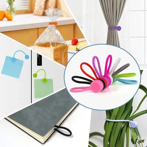 Vista 5 de 10 bridas magnéticas reutilizables, organizador de cables magnético de 4.3 pulgadas, lazos de silicona con imán fuerte para oficina, escuela, hogar