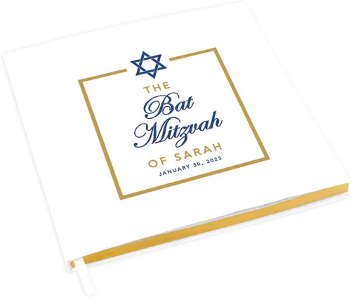 Vista 10 de Andaz Press Libro de invitados personalizado de Bar/Bat Mitzvah con detalles dorados, 120 páginas Art Deco personalizadas, álbum de fotos de tapa