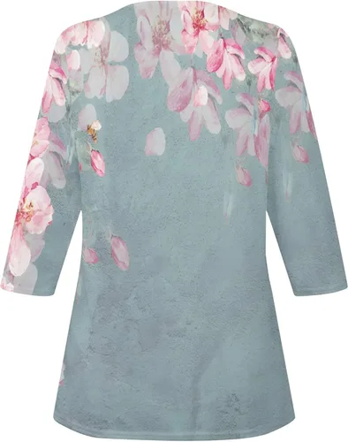 Vista 4 de Tops básicos Encaje Mujer Camisetas tipo túnica Cuello V y Estampado Floral Camisetas Manga Larga Camisetas tipo Blusa