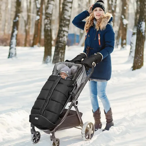 Vista 7 de Orzbow - Saco de dormir cálido universal para cochecito, saco para clima frío, piecera impermeable para niños pequeños (negro, grande) Ultra-Plush