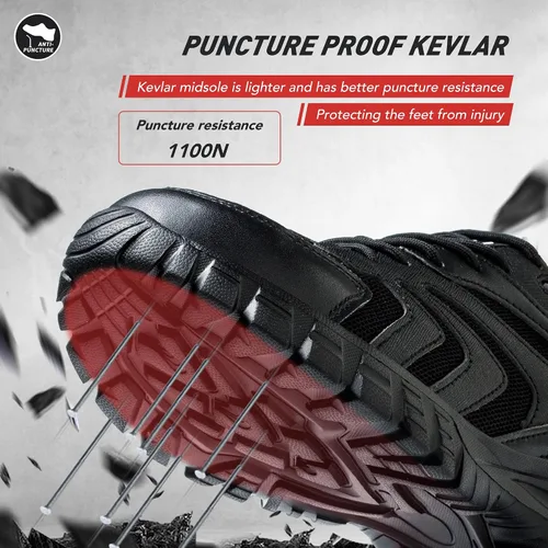 Vista 4 de Asiman Zapatos de punta de acero para hombres y mujeres, zapatos de trabajo indestructibles con puntera de acero, zapatos de seguridad ligeros