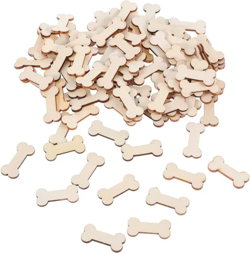Vista 2 de Artibetter 100 piezas de recortes de hueso de perro de madera sin terminar para manualidades, pintura, proyectos de carpintería, decoración
