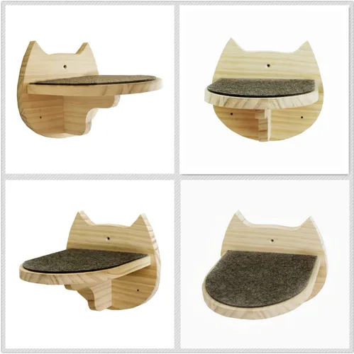 Vista 3 de SHENGOCASE Escalones para gatos montados en la pared de madera maciza de 6.7 x 7.5 pulgadas, muebles de pared para gatos, estantes y escaleras