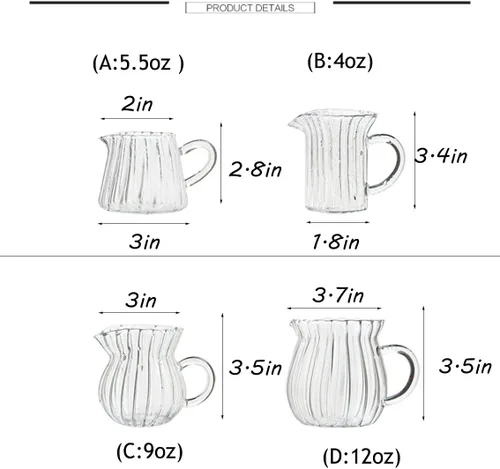 Vista 2 de CHOOLD Jarra de Crema de Cristal de Vidrio Creativo - Diseño de Rayas en Relieve, Jarra para Leche/Café/Servidor (4/5.5/9/12oz)