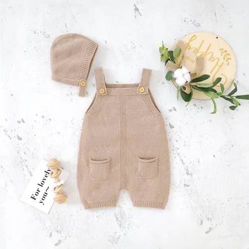 Vista 7 de Mameluco de punto para bebé, recién nacido, sin mangas, conjunto de suéter para niños y niñas con gorro cálido