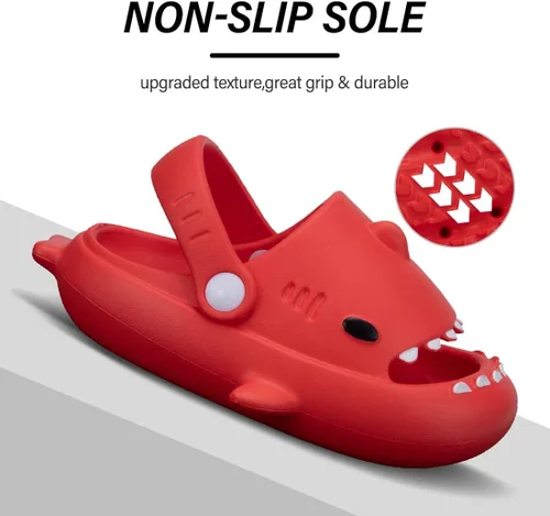 Vista 3 de GUUMOR Sandalias de tiburón para niños, pantuflas de tiburón para niños y niñas, sandalias de almohada con suela gruesa, suaves y antideslizantes