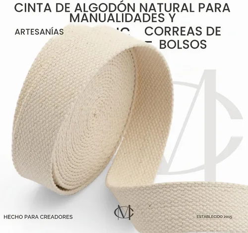 Vista 9 de CRAFTMEMORE Cinta de algodón natural para artes y manualidades, correa de tela para bolso, cinturón, bolsas de mano (1 pulgada, 5 yardas)