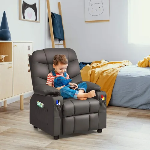 Vista 2 de GLACER Silla reclinable para niños con portavasos, bolsillos laterales Marrón