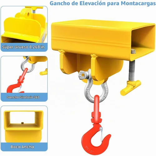 Vista 6 de Accesorio de gancho de elevación para montacargas, 5500 libras de capacidad de gancho de elevación de carretilla elevadora, Grúa móvil de carretilla