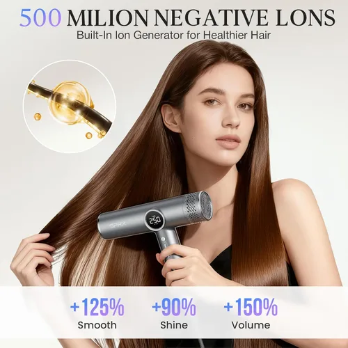 Vista 3 de Secador de pelo con difusor – Secador profesional de alta velocidad de 1600 W con peine, secado rápido de 100,000 rpm, resultados de calidad
