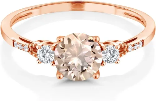 Vista 2 de Gem Stone King Anillo de compromiso de oro rosa de 10 quilates con morganita y zafiro blanco creado para mujer
