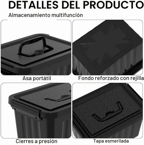 Vista 4 de Cubo de almacenamiento de plástico negro con tapa transparente y asa gris, 6 paquetes