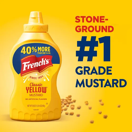 Vista 4 de French's Mostaza amarilla, clásica, semillas de mostaza de grado #1 molidas a la piedra, producto de los Estados Unidos, sin gluten, sin sabores