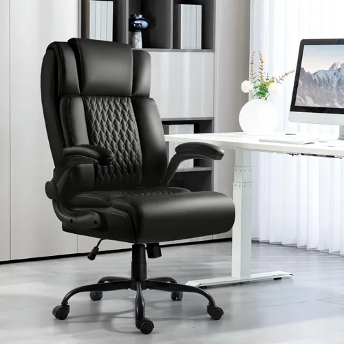 Vista 2 de LEMBERI Silla de oficina ejecutiva de respaldo alto para adultos, sillas de escritorio de cuero grandes y altas con brazos abatibles acolchados
