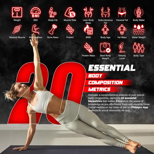Vista 2 de Báscula inteligente para peso corporal, 20 métricas de composición corporal que incluyen edad corporal, masa muscular y grasa subcutánea, báscula