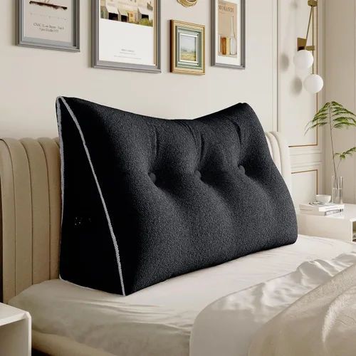 Vista 37 de Almohada de cuña doble gruesa de 8 libras para cabecero de dormitorio universitario, almohada de cuña de terciopelo con respaldo triangular