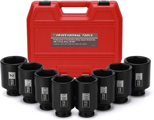 Vista 9 de Mayouko Juego de 4 llaves de vaso de impacto para tuerca de eje de husillo de 1/2", 1-13/16, 1-7/8, 1-15/16, 2 pulgadas, CR-MO, profundo, 6 puntos