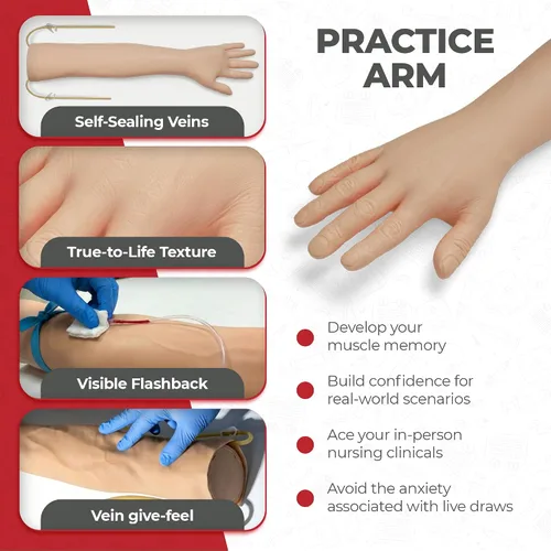 Vista 6 de Kit de práctica de flebotomía The Apprentice Doctor – Brazo completo de entrenamiento de flebotomía para venopunción y simulación IV Diseñado