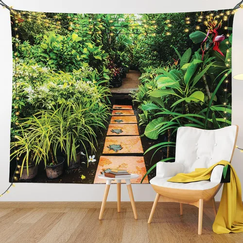Vista 12 de Ambesonne Tapiz bohemio, diseño floral de bruja, luna y mariposa con adornos de mandala, decoración de tela para colgar en la pared para dormitorio