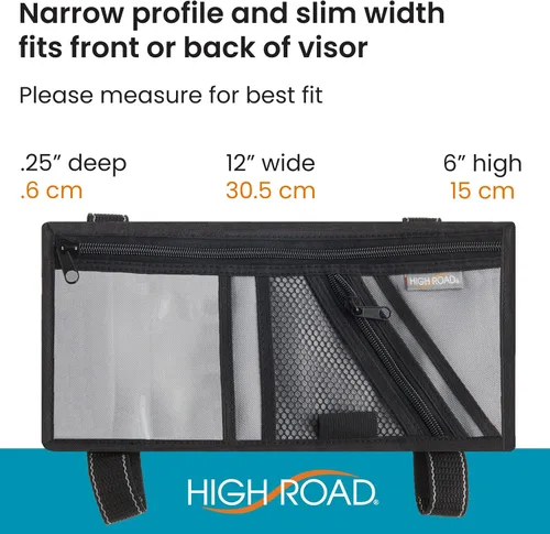 Vista 6 de High Road Organizador de visera de automóvil con bolsillos con cremallera, funda para lentes de sol y bolsillo transparente para fotos o registro