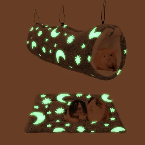 Vista 6 de Escondite de hurón y cama suave, hamaca y túnel de conejillo de indias luminoso con brillo nocturno