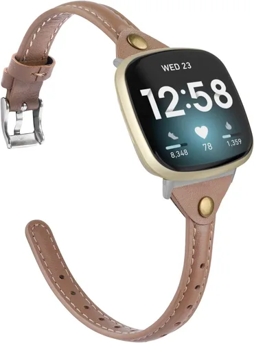 Vista 11 de Minyee Compatible con Fitbit Versa 4/Versa 3/Sense 2/Sense Band para mujer, correa de cuero delgada y fina, pulsera para reloj inteligente Fitbit
