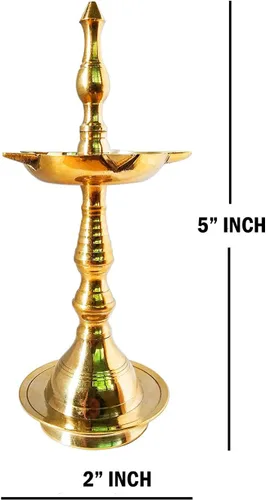 Vista 3 de Latón Kerala Samai Standing Deepak para Puja – Lámpara de aceite tradicional Diya Indian Grabado Profundo Diwali Deepawali Kutthu Vilakku Pooja