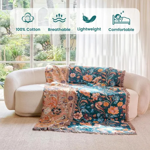 Vista 156 de MSGKV - Manta bohemia/primaveral de algodón para sofá y sala de estar, de gasa acogedora, de 50 x 60 pulgadas 50"x60" Cotton Throw, Woven Bird