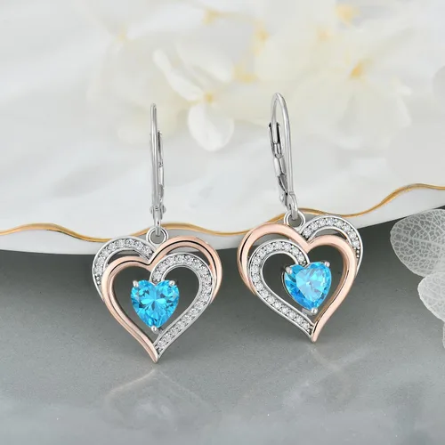 Vista 4 de Raymard Aretes de corazón para mujer, plata de ley 925 colgantes, piedra natal con corte de corazón, joyería para mujer