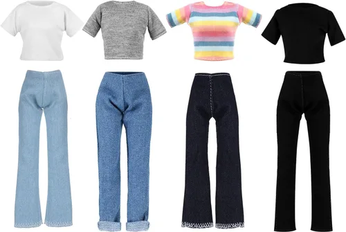 Vista 8 de Bencailor 8 piezas de ropa de muñeca de Navidad para muñecas de 11.5 pulgadas, accesorios de muñeca, suéteres, pantalones de mezclilla, ropa regular